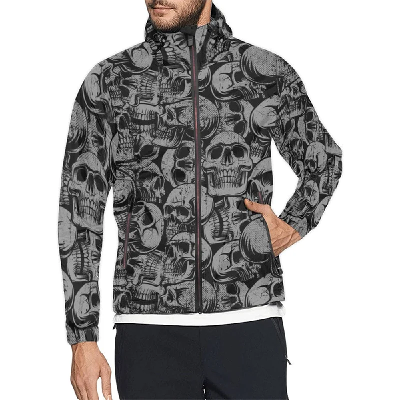 Simple Wardrobe Men's Lots of Skulls Black Gray Windbreaker