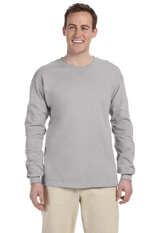 Comfy Styles Fruit Of The Loom Mens HD Jersey Long Sleeve Crewneck T-Shirt - Silver Grey