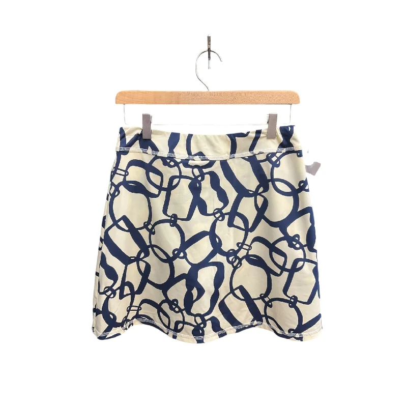 Smart Casual Wear Athletic Skort By Julie Brown In Blue & Cream, Size: M