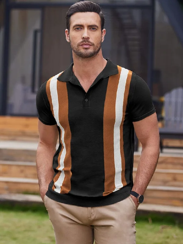 Functional Wear Vintage Stripe Short Sleeve Knitted Polo Shirt (US Only)