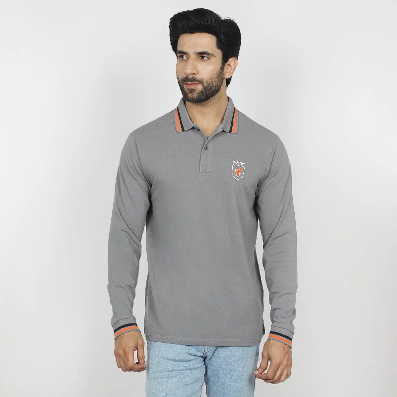 Smart Casual Wear Eminent Men's Full Sleeves Polo T-Shirt - Ash Grey