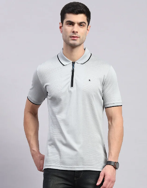 Casual Essentials Men Grey Solid Polo Collar Half Sleeve T-Shirt