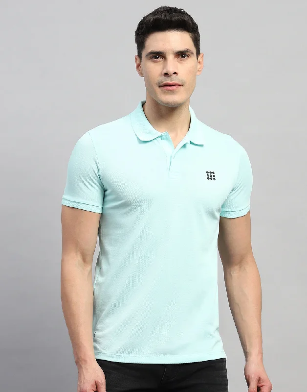 Cozy Essentials Men Sea Blue Solid Polo Collar Half Sleeve T-Shirt