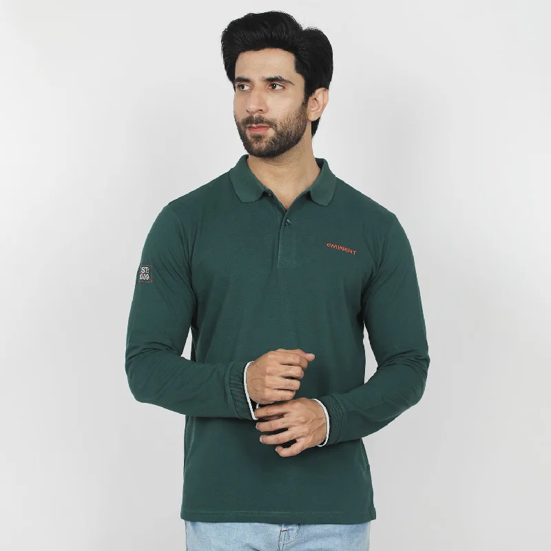 Comfy Sweaters Eminent Men's Full Sleeves Polo T-Shirt - Dark Green