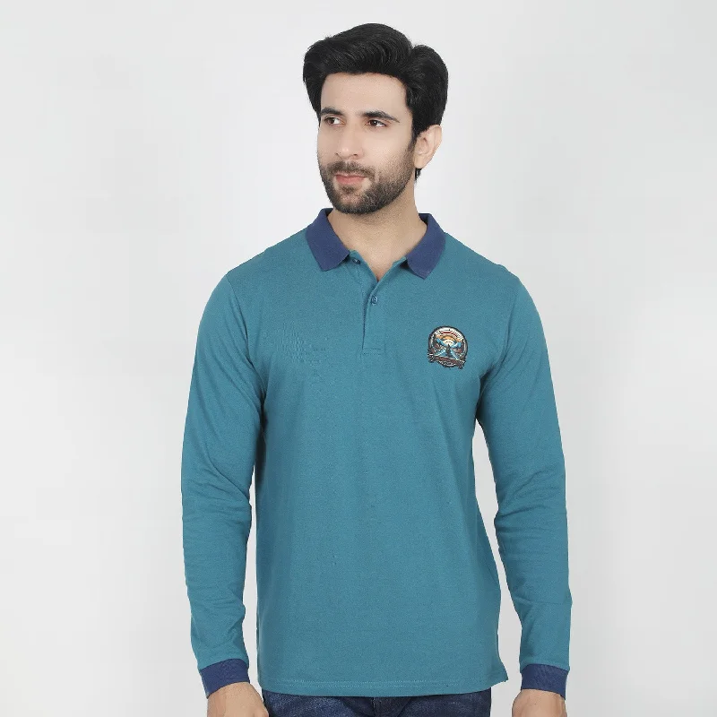 Soft Layers Eminent Men's Full Sleeves Polo T-Shirt - Teal Blue