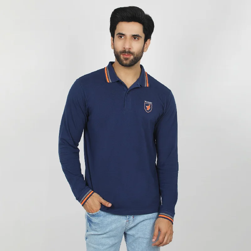 Stylish Looks Eminent Men's Full Sleeves Polo T-Shirt - Navy Blue