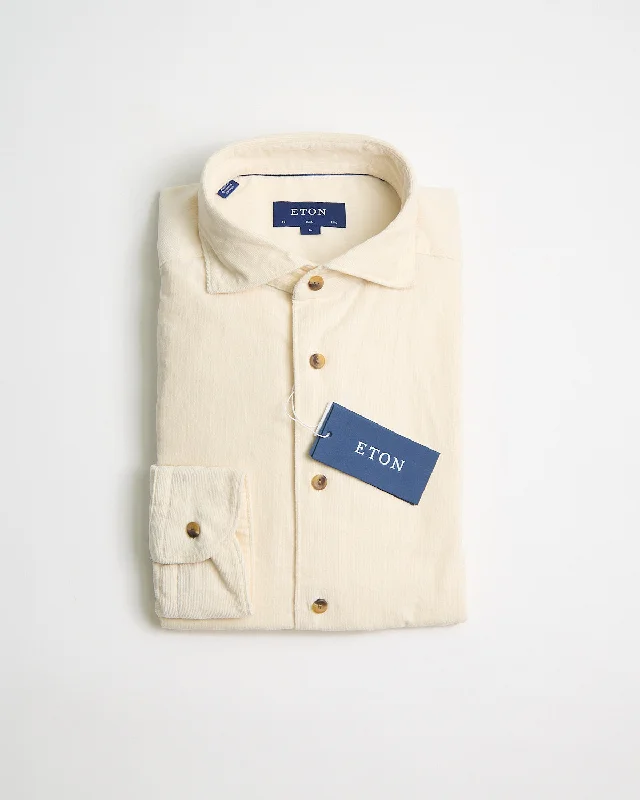 Relaxed Casuals Cream Fine Whale Corduroy Slim Shirt