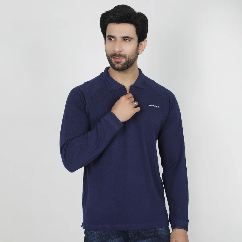 Sporty Wardrobe Eminent Men's Full Sleeves Polo T-Shirt - Navy Blue