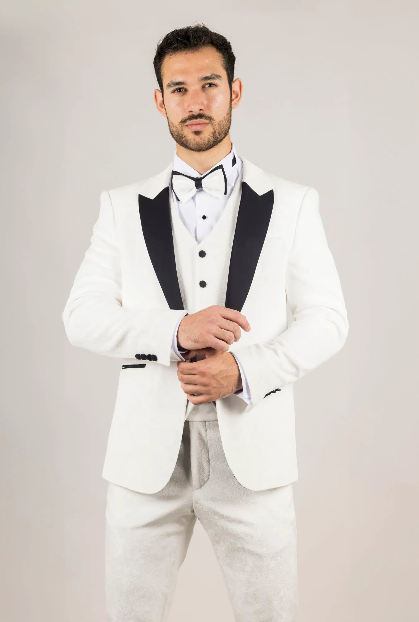 Casual Looks AK-24 - Men's White 3 Piece Velvet Wedding Tuxedo Suit