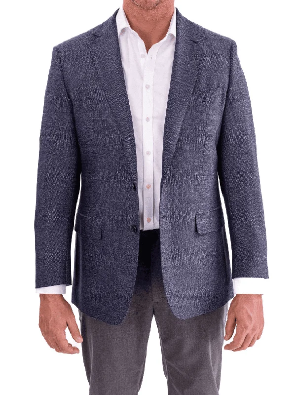 Versatile Wardrobe Blujacket Mens Blue Textured Classic Fit Reda Wool Blazer Sportcoat