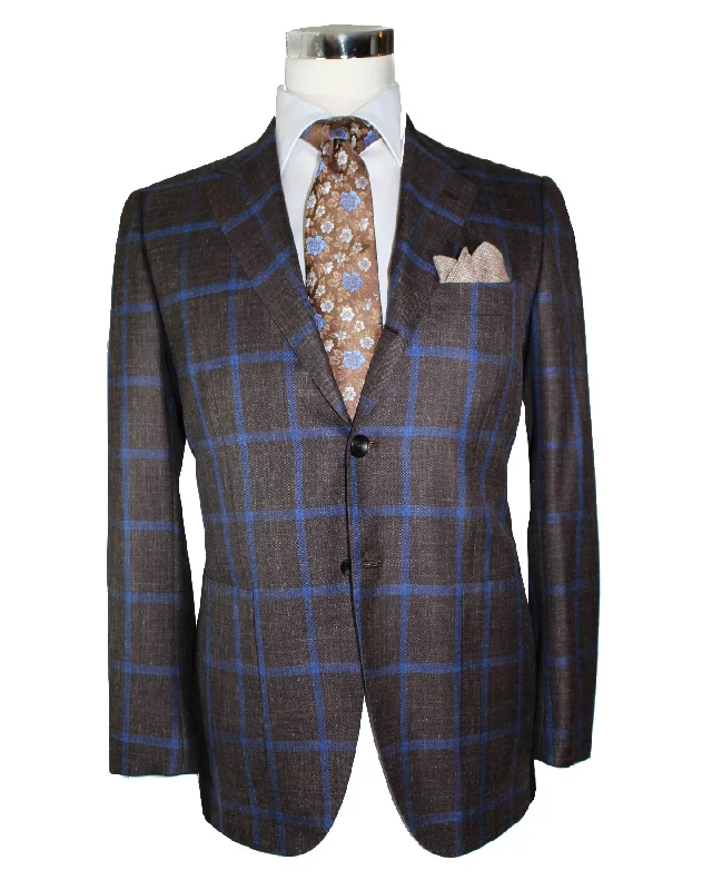 Sporty Essentials Kiton Sport Coat Brown Windowpane Design EU 48/ US 38 R SALE