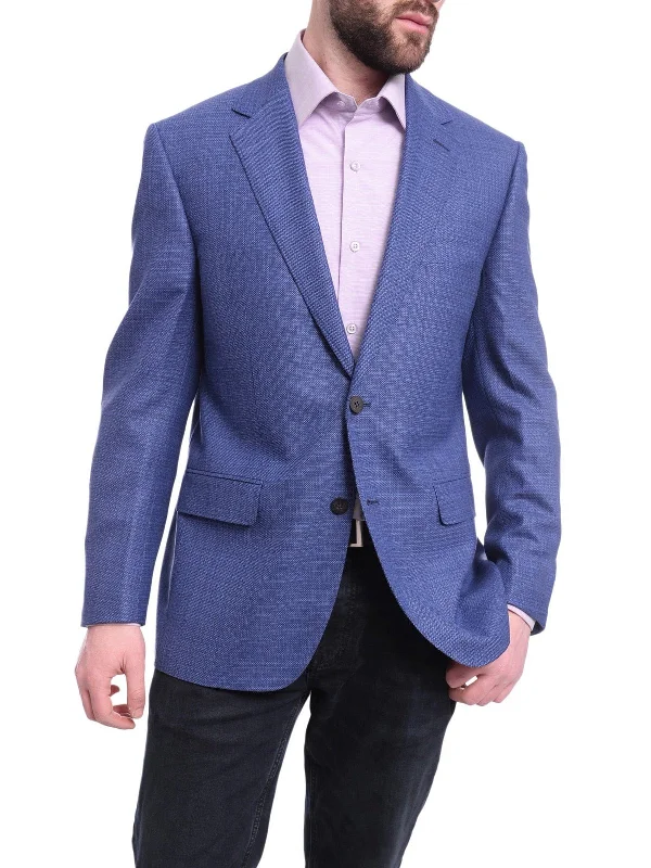 Urban Style Napoli Classic Fit Blue Stepweave Half Canvas Wool Blazer Coat