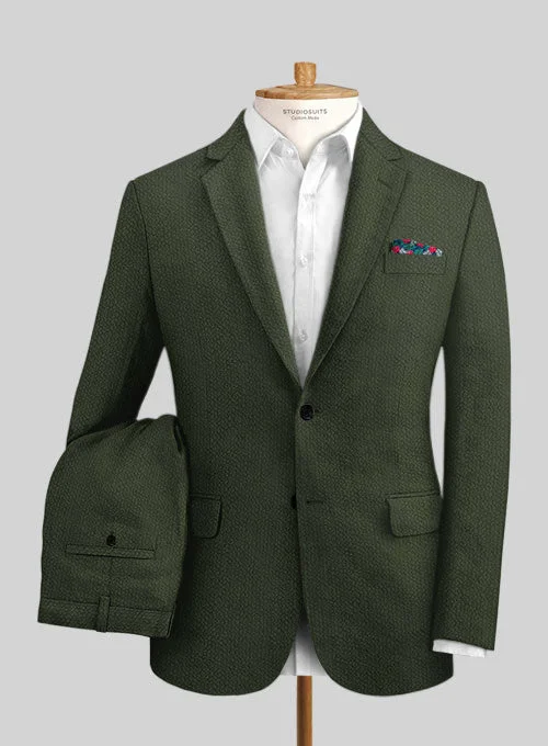 Smart Casual Wear Solbiati Bottle Green Seersucker Suit