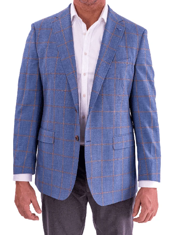 Cool Streetwear Mens Blujacket Blue Plaid Regular Fit Drago Wool 1/4 Lined Blazer Sportcoat