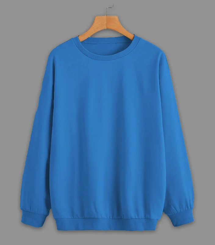 Comfy Suits Mack Jonney Blue Solid Round Neck Cotton Fleece Sweatshirt for Men