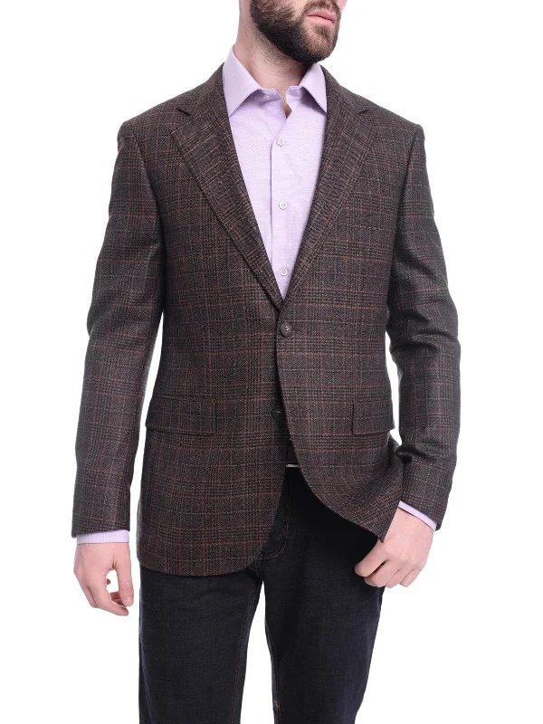 Urban Wear Napoli Slim Fit Brown Glen Plaid Two Button Half Canvassed Wool Blazer Sportcoat