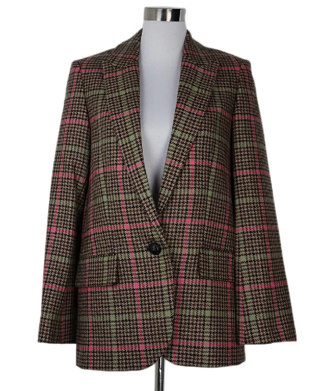 Cool Gear Zadig & Voltaire Brown & Pink Plaid Blazer sz 2