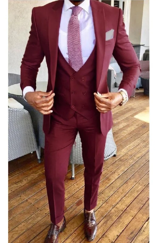 Relaxed Activewear Men Suits Burgundy 3 Piece Slim Fit   Men Formal Suit  Men Clothing  Wedding Wear Gift  Elegant Fashion Suit Men Suit Suit For Men