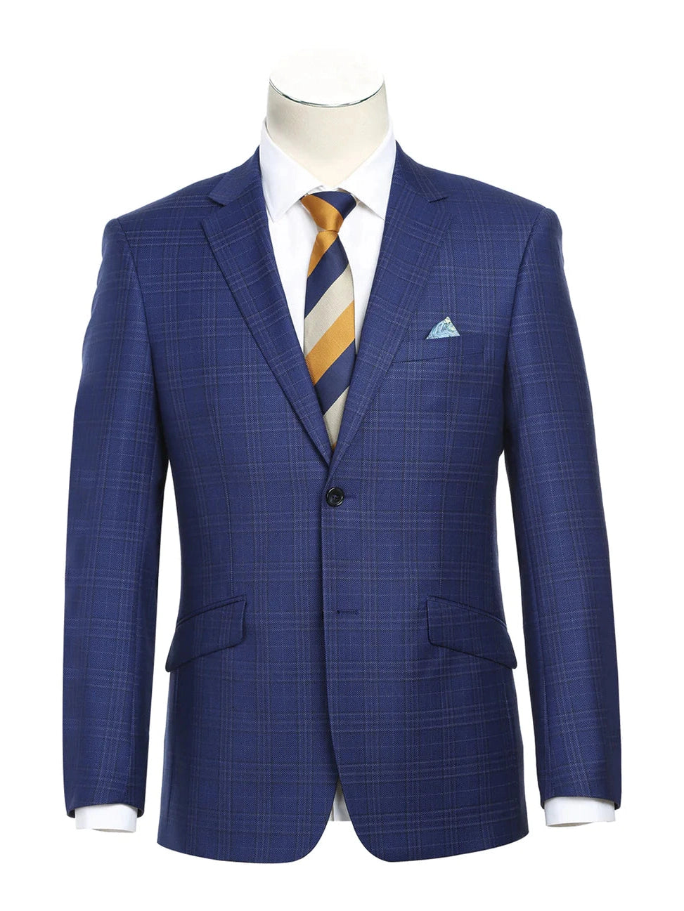 Urban Style Raphael Men's Blue Plaid Wool Blend Slim Fit Blazer Sportcoat