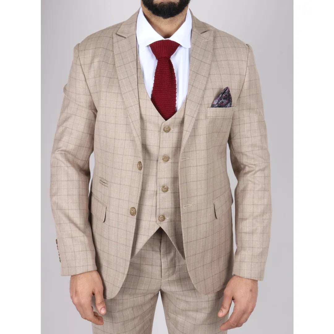 Urban Comfort Wear IM2 - Men's Beige Check 3 Piece Suit