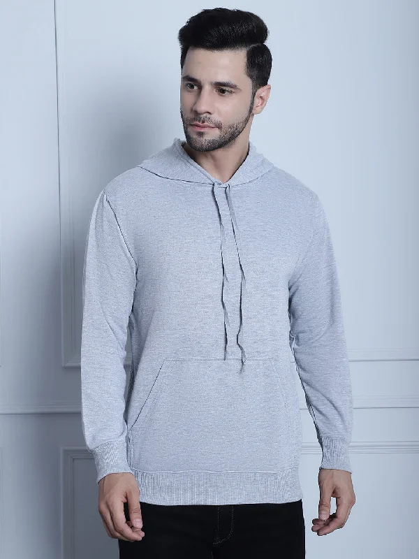 Everyday Comfort Wear Mack Jonney Grey Melange Solid Hooded Cotton Fleece Sweatshirt for Men