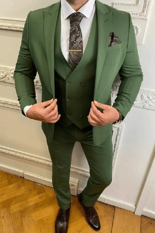 Urban Look Men's Premium Green 3 Piece Slim Fit Suit Designer 3 Piece Suit Wedding Party Suit for Men