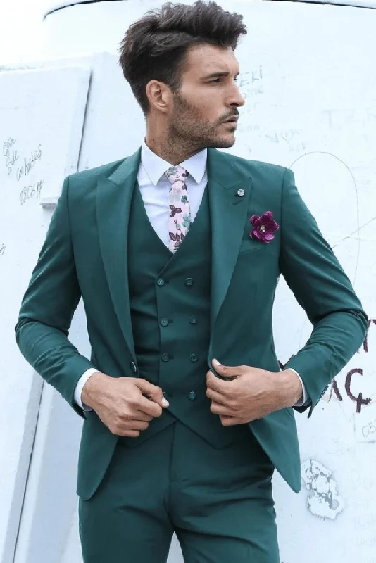 Sporty Jackets Men's Premium Teal Green Designer 3 Piece Slim Fit Suit for Men