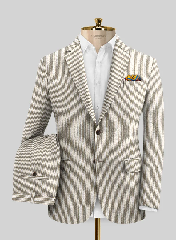 Soft Knitwear Solbiati Light Brown Seersucker Suit