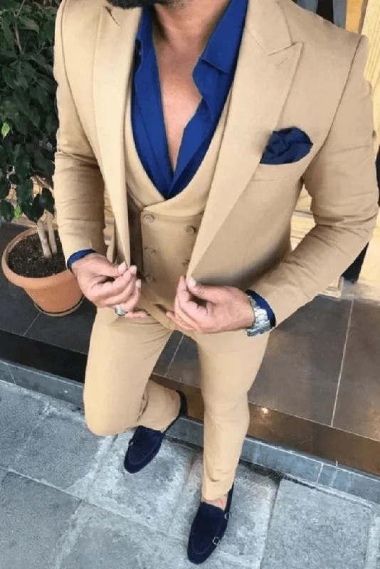 Trendy Apparel Men Suits 3 piece Beige Suits For men Slim fit Suits One Button Suits Tuxedo Suits Dinner Suits Wedding Groom suits Bespoke For Men