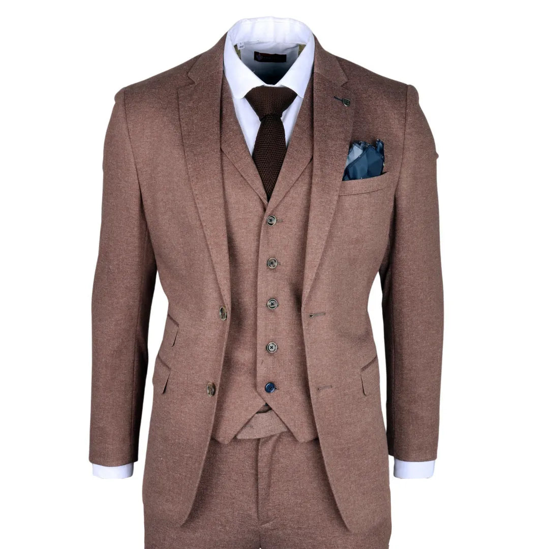 Active Comfort Nathan - Men's 3 Piece Brown Slim Fit Suit