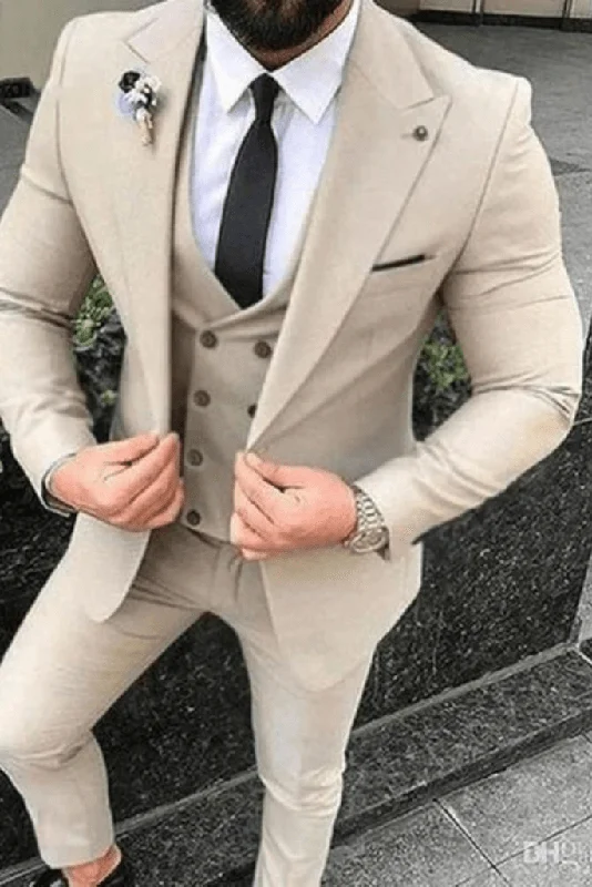 Outdoor Essentials Men's Premium Beige Designer 3 Piece Slim Fit Suit for Men