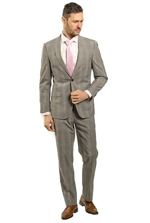 Urban Essentials Slim Fit Grey Plaid With Red Detail Two Piece GB-ITA-308