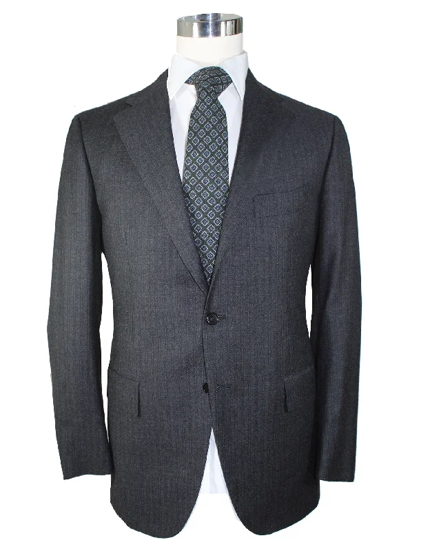 Easygoing Look Cesare Attolini Suit Charcoal Gray Stripes EU 52/ US 42