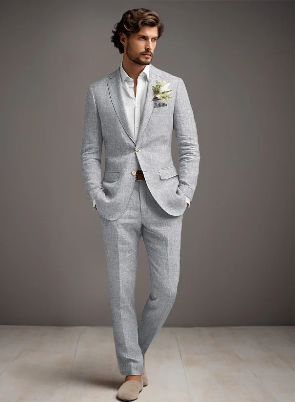 Classic Comfort Italian Zod Light Gray Linen Suit