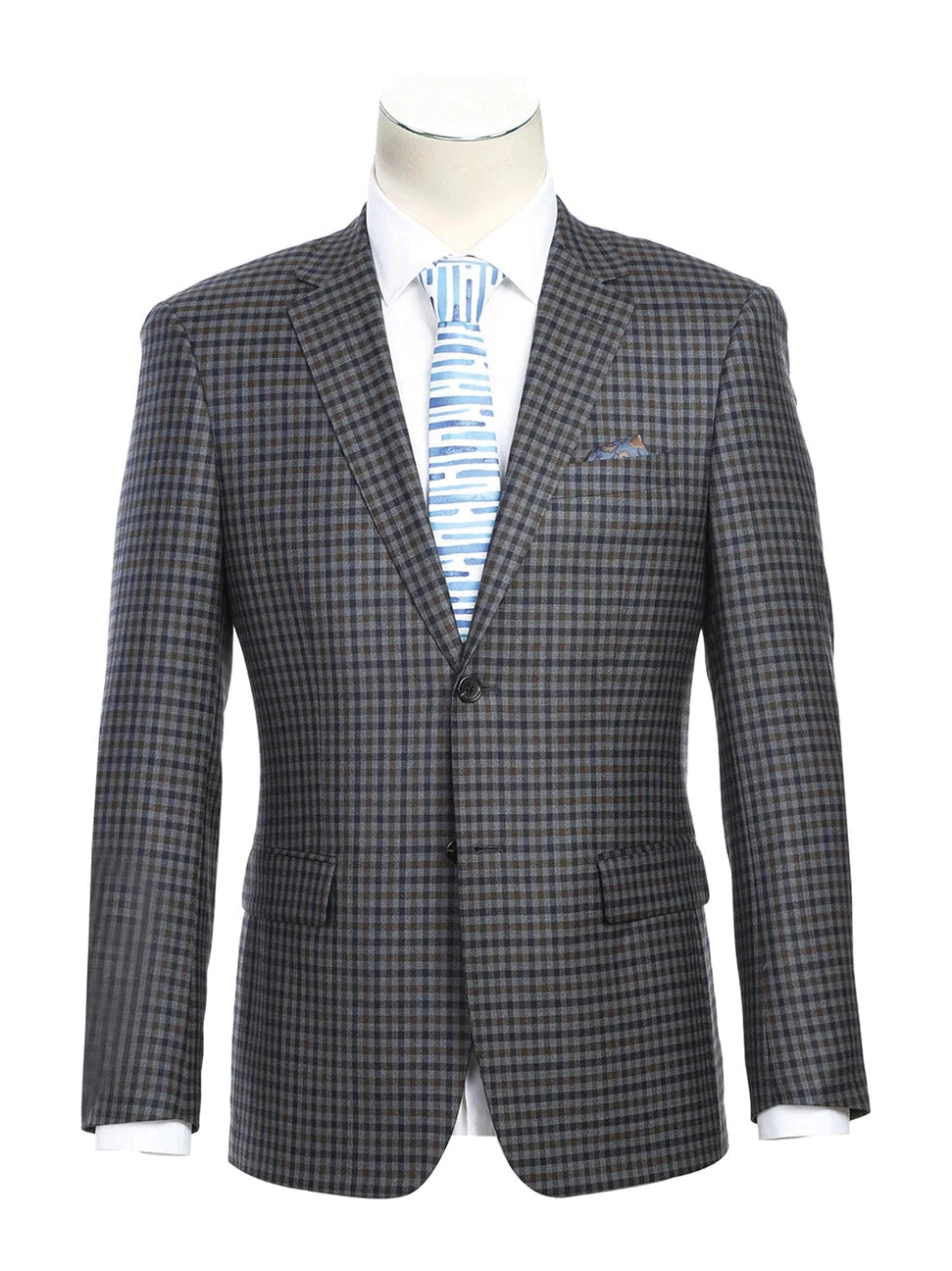 Functional Tops Raphael Men's Charcoal Check 100% Wool Slim Fit Blazer Sportcoat