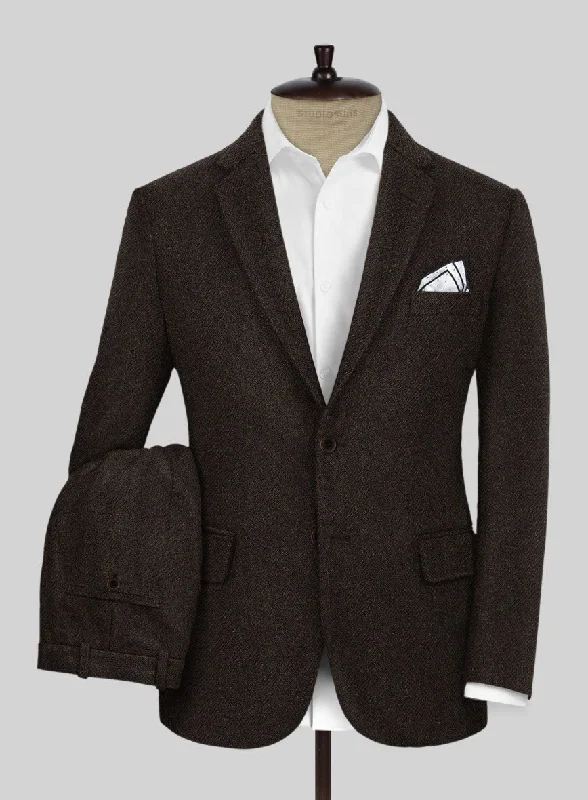 Sporty Essentials Naples Wide Herringbone Dark Brown Tweed Suit