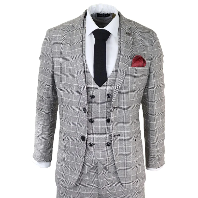 Sporty Jackets Mens Marc Darcy Grey Prince Of Wales Check Suit Ross Office Wedding Slim Fit Classic