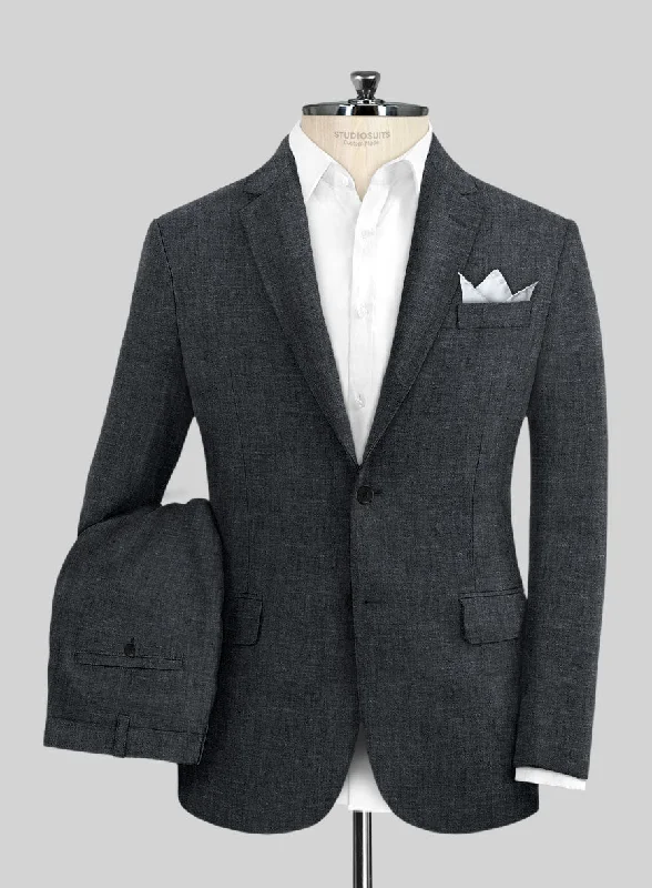 Flexible Outerwear Slate Gray Linen Suit