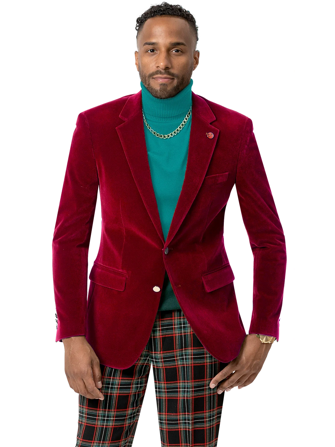 Casual Layers Kent & Park Men's Velvet Solid Red Classic Fit Blazer Sportcoat