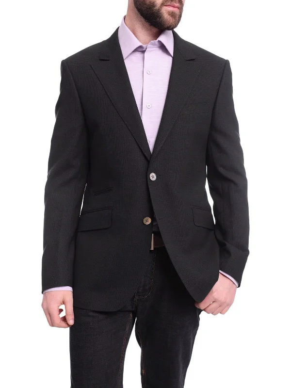 Functional Layers Napoli Slim Fit Black Textured Half Canvassed Zegna Wool Blazer Sportcoat