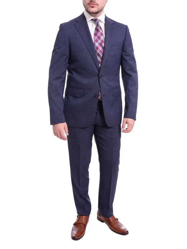 Classic Pieces Napoli Slim Fit Blue Textured Two Button Half Canvassed Wool Blazer Sportcoat