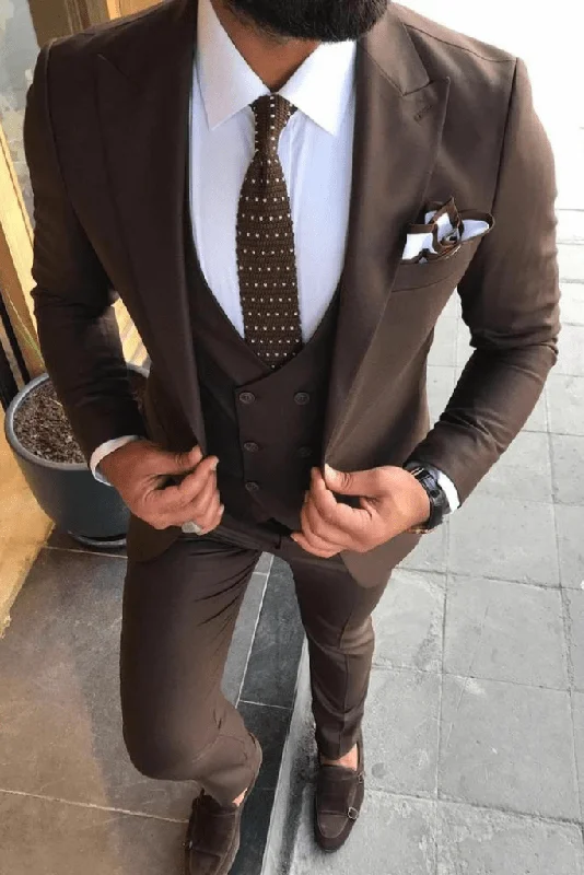 Casual Looks Men's Premium Coffee Brown 3 Piece Slim Fit Suit Wedding Party Suit for Men