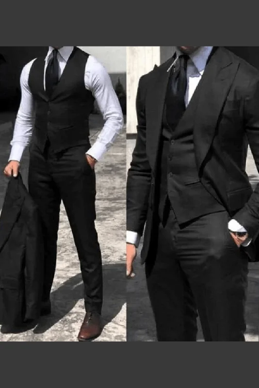 Relaxed Casuals Men Suit 3 Piece Black Wedding Groom Party Wear Slim Fit Prom And Dinner Bespoke Suite