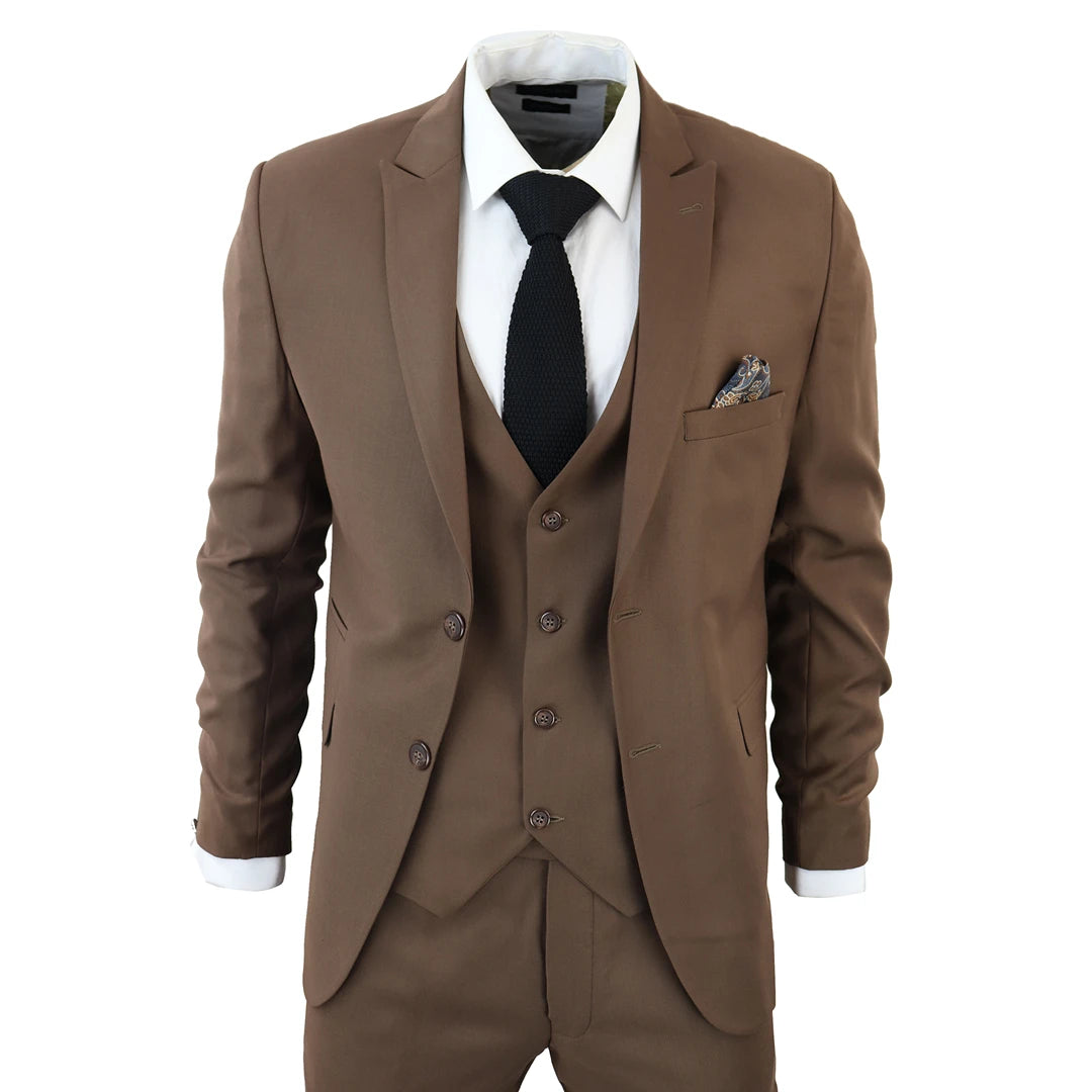 Everyday Jackets IM1 Men's Classic Plain Brown 3 Piece Suit