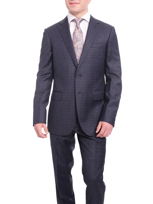 Cool Jackets Napoli Slim Fit Blue Plaid Half Canvassed Two Button Super 150s Wool Blazer Sportcoat