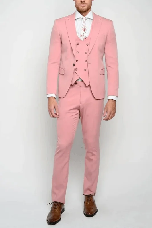 Outdoor Essentials Men Suits Pink 3 Piece Slim Fit Elegant Formal Fashion Suits Groom Wedding Suit Party Wear Dinner Suits Stylish Suits Bespoke for Men