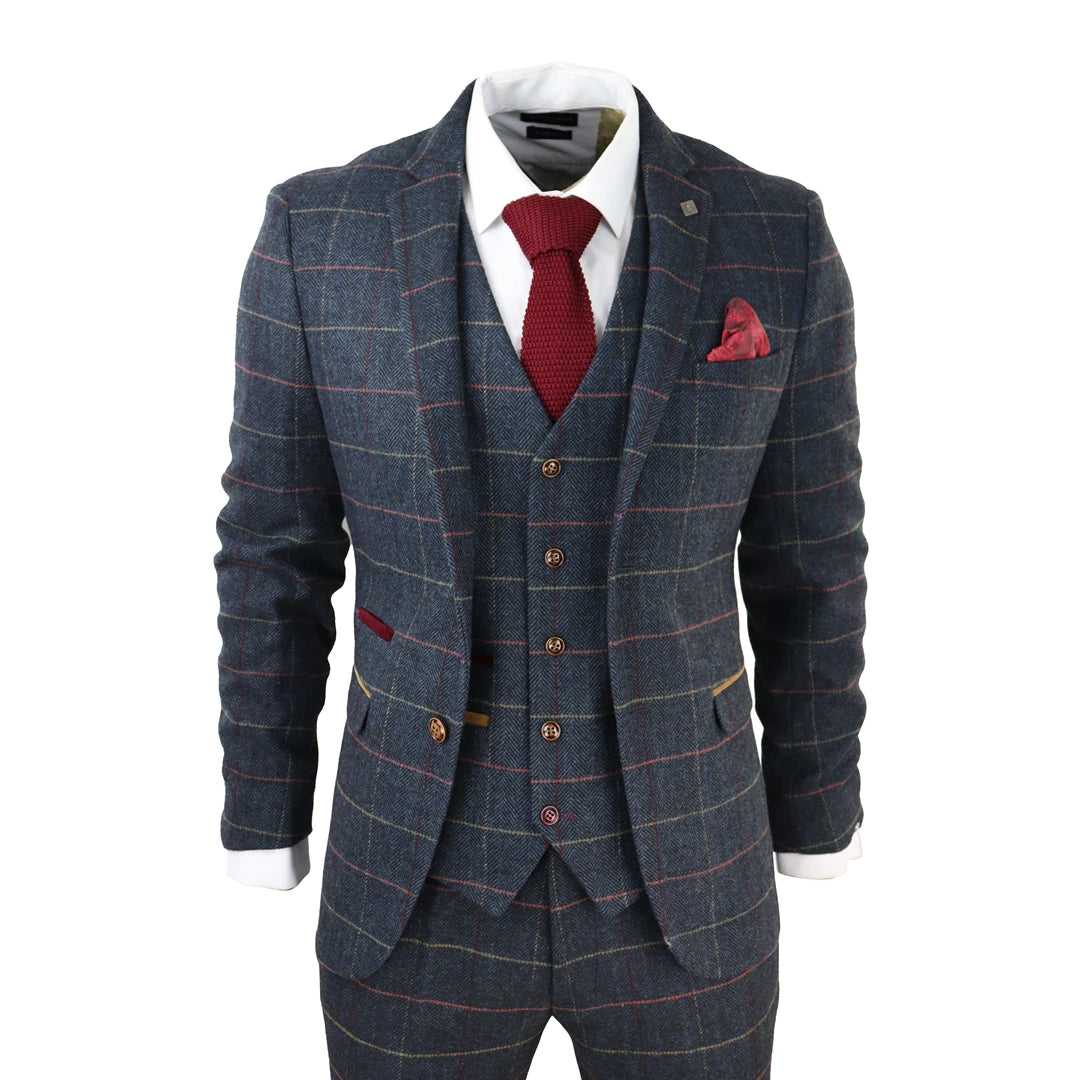 Relaxed Wearables Thomas - Men's Navy 3 Piece Tweed Check Suit