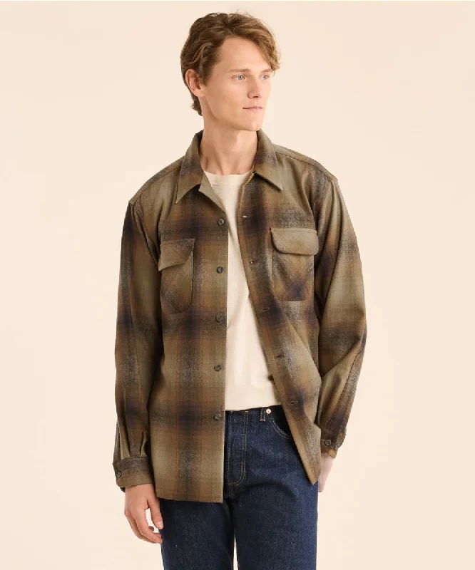 Everyday Apparel Pendleton Men's Wool Board Shirt - Olive/Brown Ombre Plaid