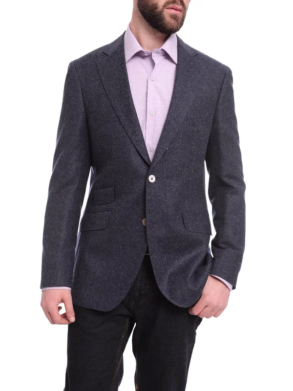 All-Weather Wear Napoli Slim Fit Heather Blue Textured Two Button Reda Wool Blazer Sportcoat