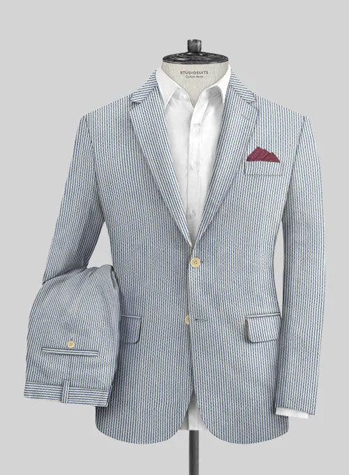 Soft Materials Solbiati Blue Seersucker Suit